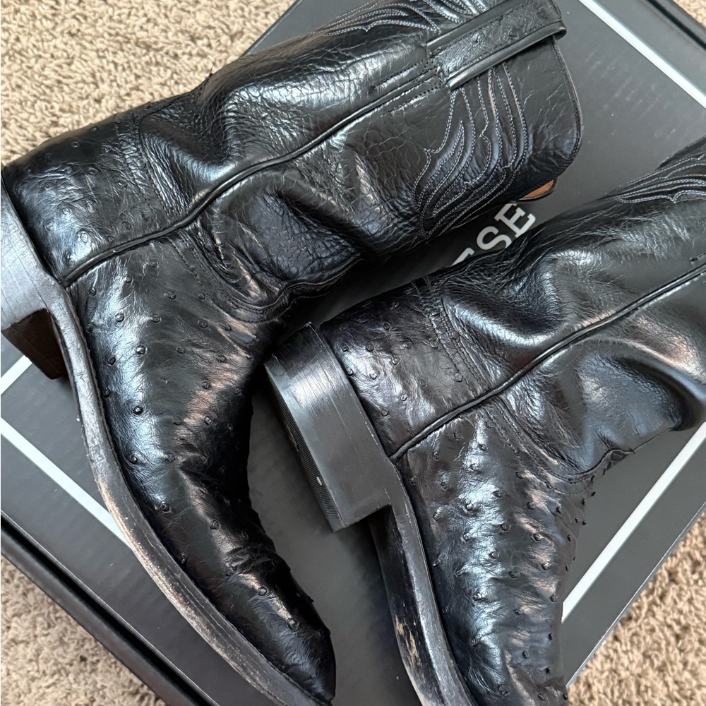 Used Lucchese black ostrich roper style boots - Picture 10 of 15